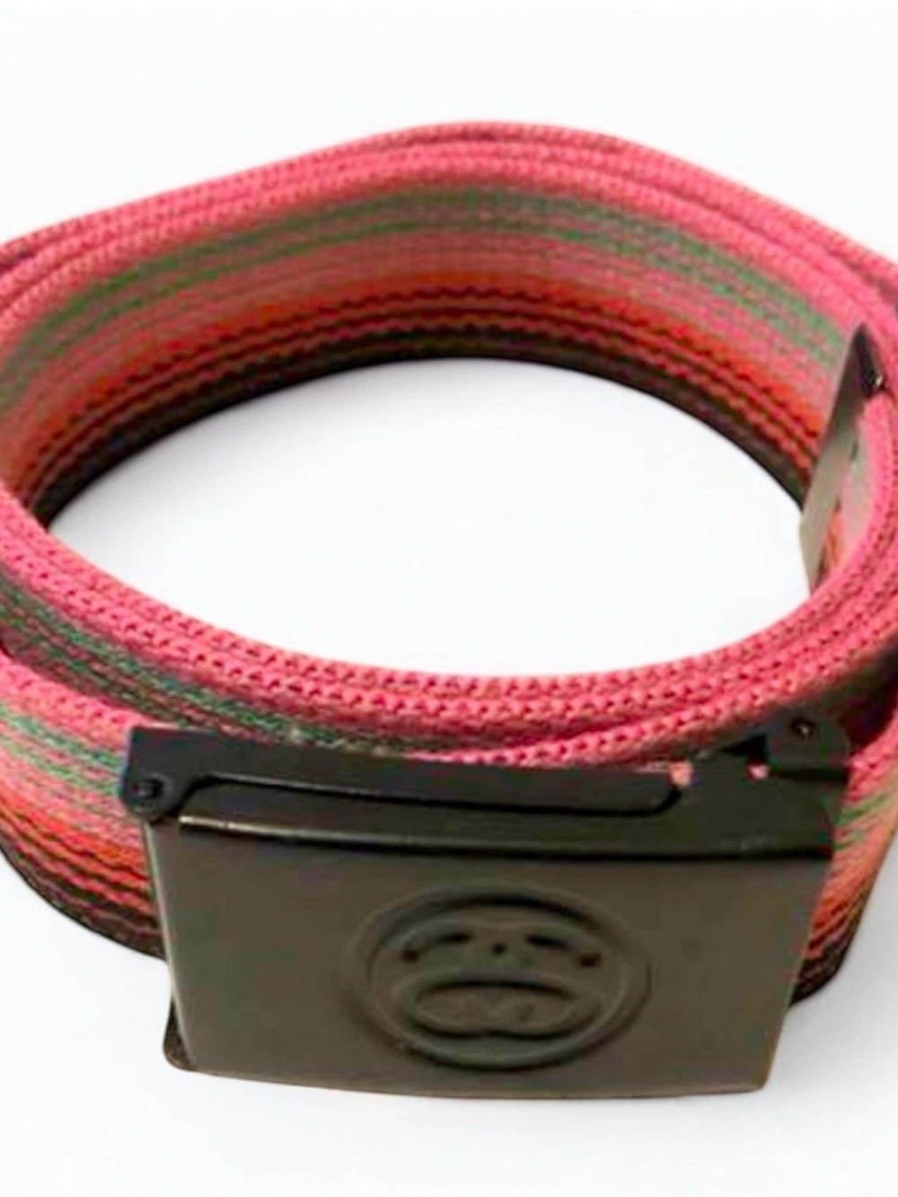 Stussy Pink and Green Woven Web Belt with Metal Buckle
